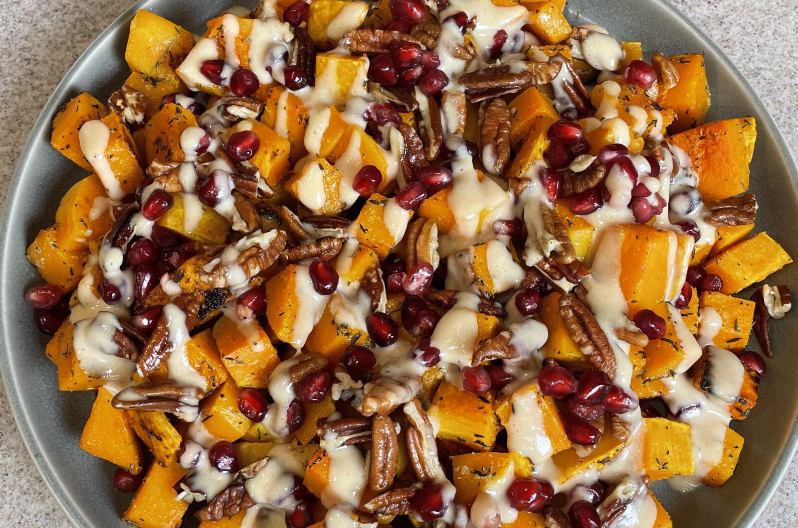 Roasted Butternut Squash with Tahini Maple Sauce