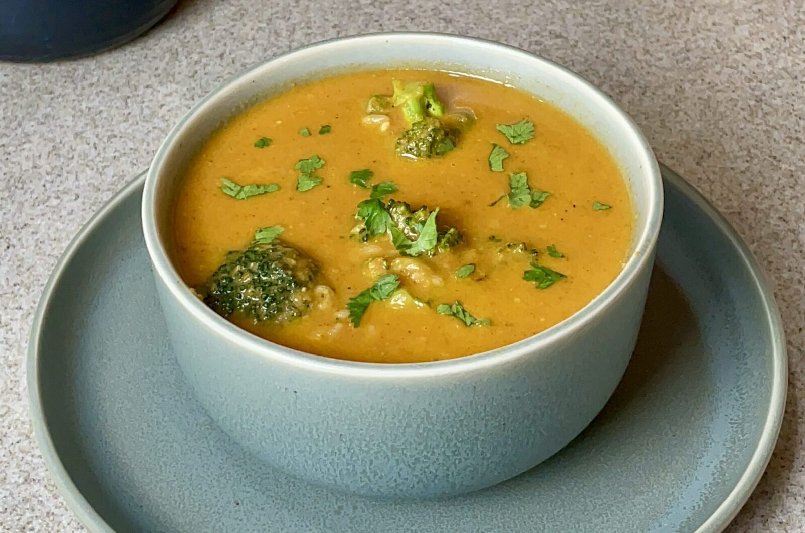 Tikka Masala Soup with Chickpeas, Broccoli and Rice