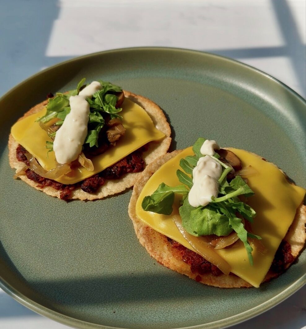 Ultimate Purple Sweet Potato and Black Bean Smash Burger Tacos